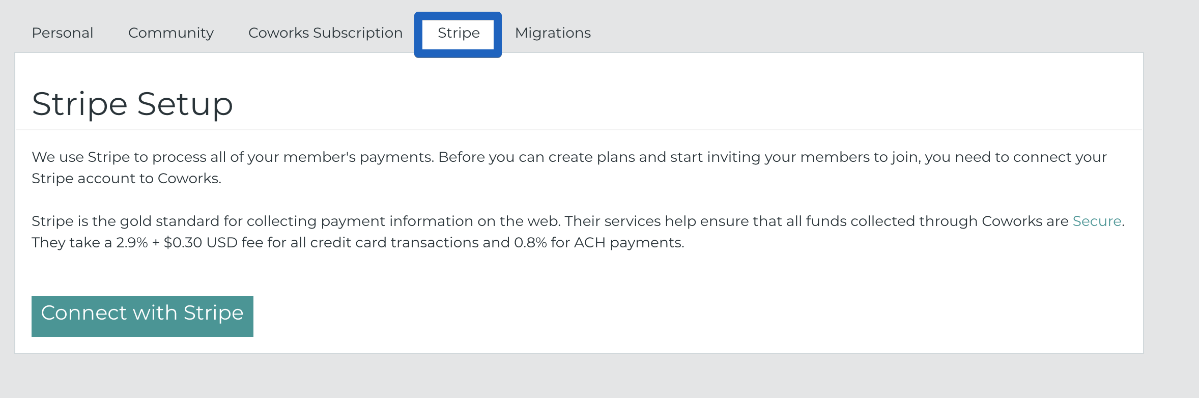 Coworks and Stripe Setup Screenshot