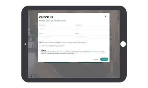 Front desk tablet check in form visitors