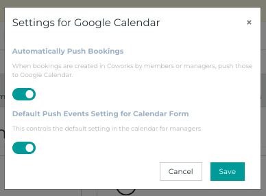 Google Calendar sync with Coworks management