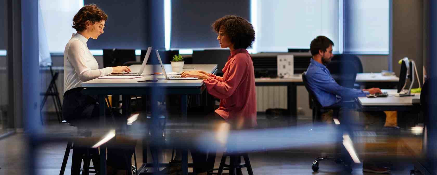 two women working quietly in a coworking space