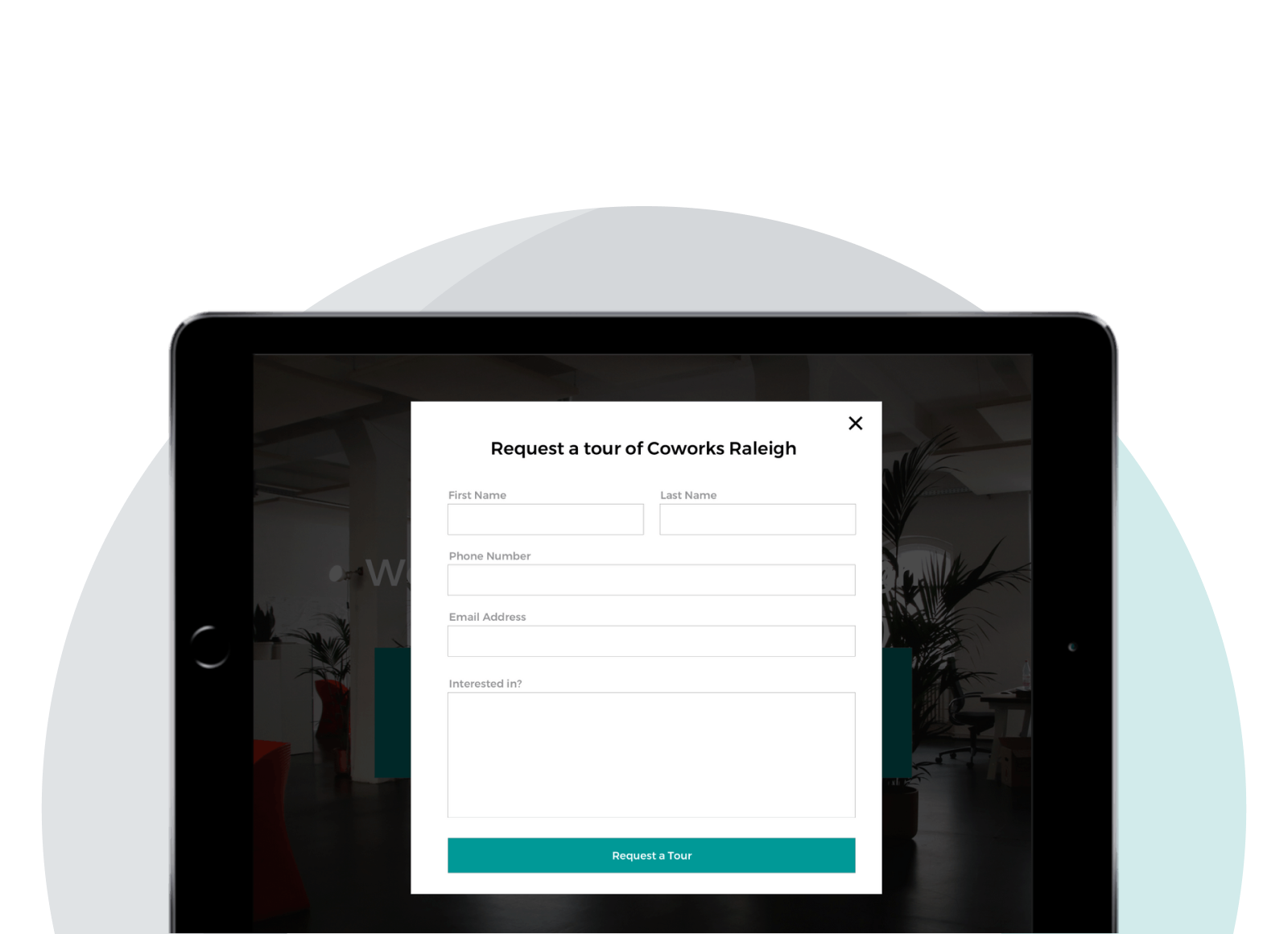 Screenshot of the tour request feature in the Coworks App